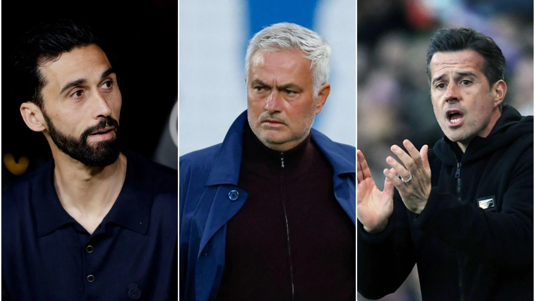 A composite picture of three images showing Alvaro Arbeloa, Jose Mourinho and Marco Silva