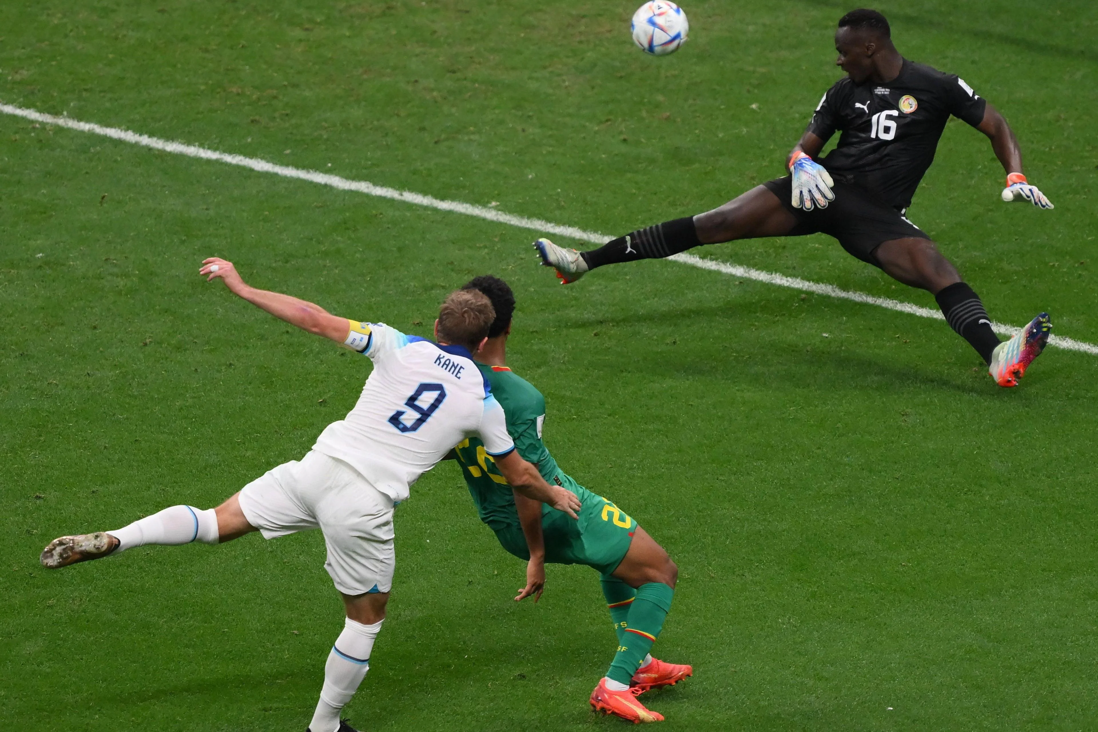 Harry Kane scores against Senegal at the 2022 World Cup
