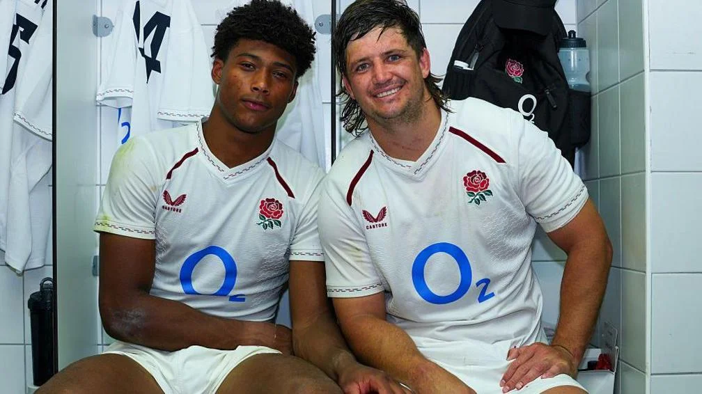 Noah Caluori and Benhard Janse van Rensburg after England v France XV