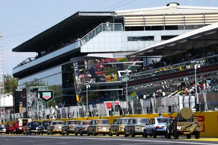 Parade of military vehicles and police vehicles